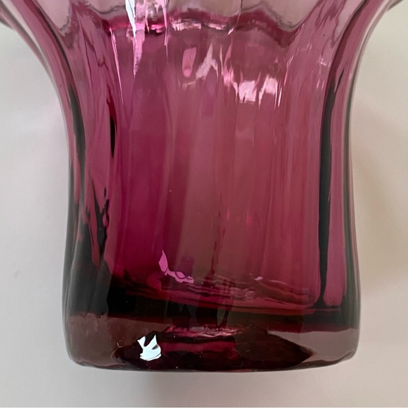 Cranberry Glass Basket by Pilgrim with Clear Glass Handles 5.5” high pink EUC - Picture 7 of 16